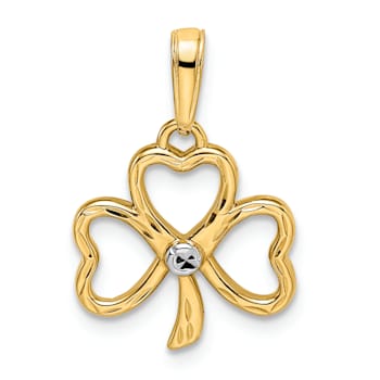 14K Yellow Gold with White Rhodium Diamond-Cut Clover Pendant