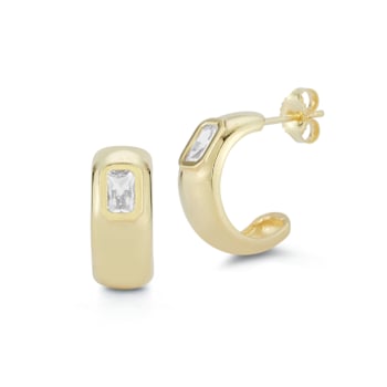 Sterling Statements 14K Yellow Gold Over Sterling Silver White CZ Hoop Earrings