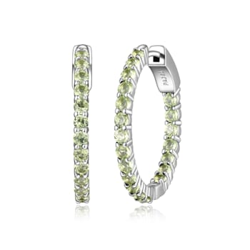 Green Peridot Platinum Over Sterling Silver Hoop Earrings