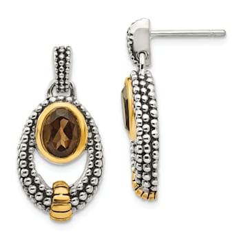 Sterling Silver with Gold-tone Flash Gold-plated Smoky Quartz Earrings