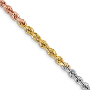 14k Yellow Gold, 14k White Gold and 14k Rose Gold 2.9mm Solid
Diamond-Cut Rope 18 Inch Chain