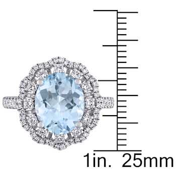 Aquamarine and Diamond 14K White Gold Halo Ring 3.51ctw