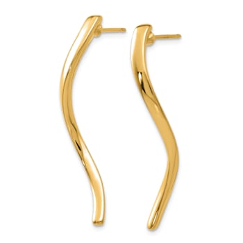 14k Yellow Gold Long Curled Stud Earrings