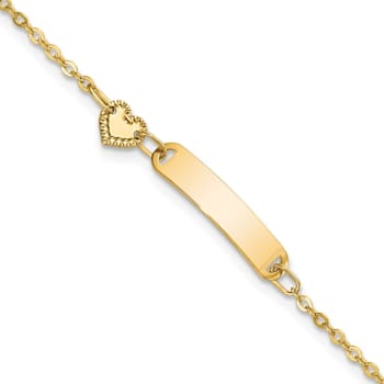 14K Yellow Gold Polished ID with Heart Childrens Bracelet