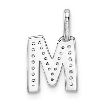 14K White Gold Diamond Letter M Initial Pendant