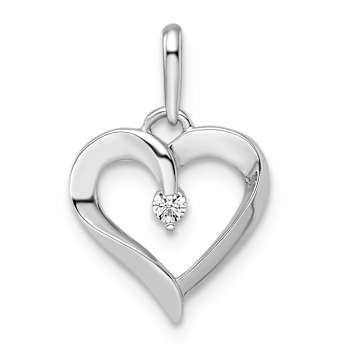Rhodium Over 14k White Gold Cubic Zirconia Heart Pendant