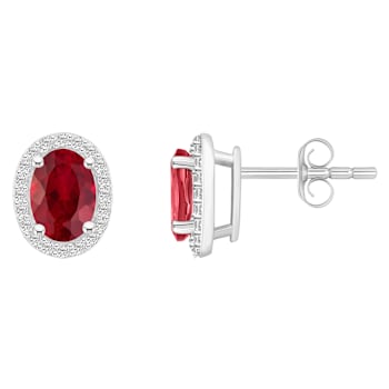 7x5mm Oval Created Ruby And Created White Sapphire 10k White Gold Halo
Stud Earrings