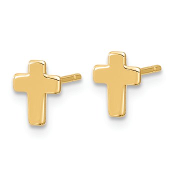 14k Yellow Gold Polished Cross Stud Earrings