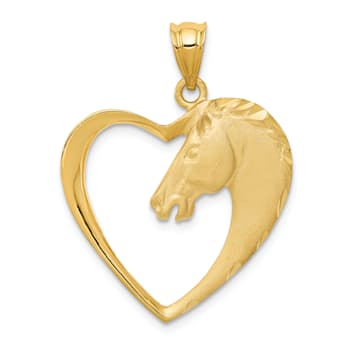 14k Yellow Gold Brushed and Diamond-Cut Horse Pendant