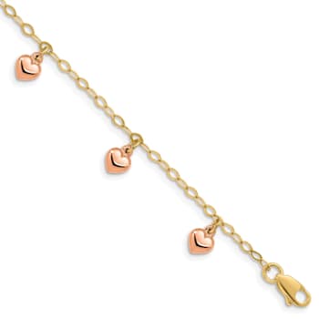 14K Two-tone Hearts Child's Puffed Heart Charm Bracelet