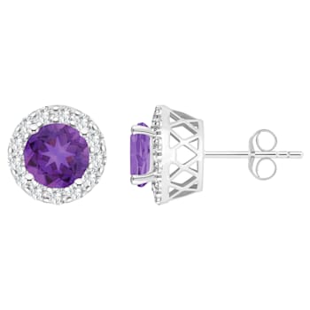 7mm Round Amethyst And White Topaz Accent Rhodium Over Sterling Silver
Halo Stud Earrings