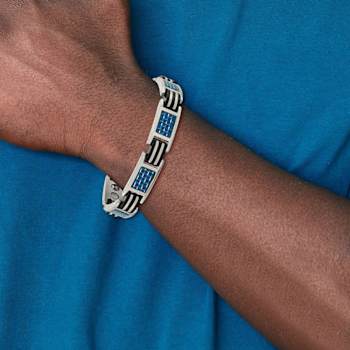 Titanium Polished with Blue Carbon Fiber Inlay & Rubber Bracelet