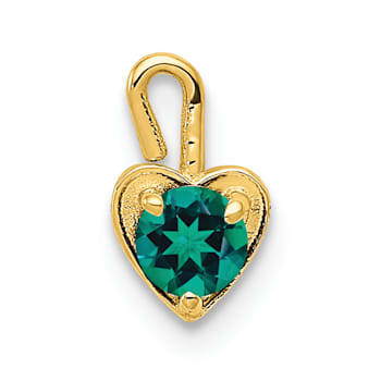 14K Yellow Gold Emerald Simulant Birthstone Heart Charm