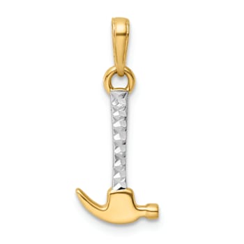 14K Two-tone Gold Diamond-Cut 3D Hammer Pendant