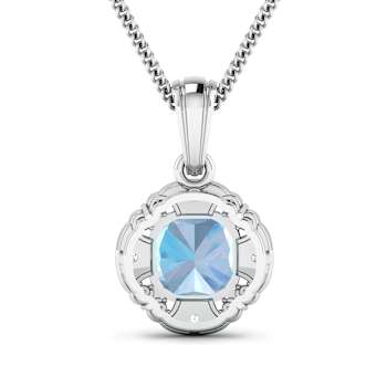 1.48ctw 14K White Gold Aquamarine and White Diamond Pendant with 18 inch
Cable Chain