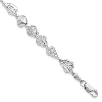 Rhodium Over Sterling Silver Polished Multi-Shell Bracelet