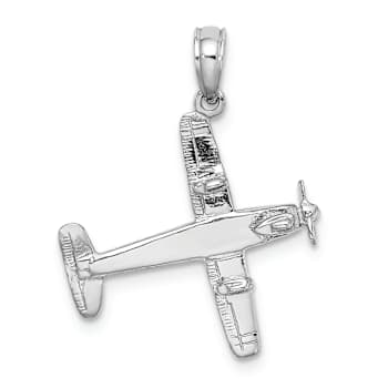Rhodium Over 14k White Gold Low-Wing Airplane Pendant
