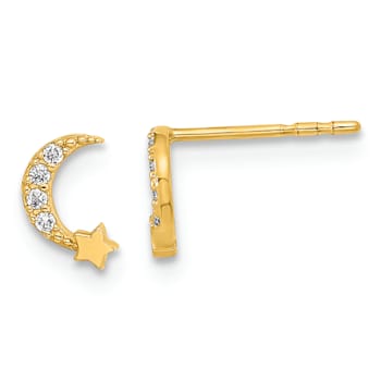 14K Yellow Gold Children's Polished Moon and Star Stud Earrings with
Cubic Zirconia