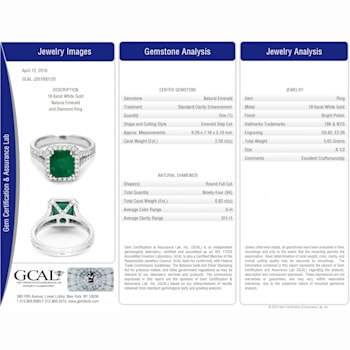 Emerald Step Cut Green Emerald and White Diamond 18K White Gold Ring.
3.08 CTW