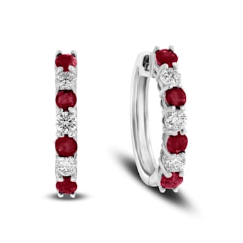 1.15ctw Ruby and Diamond Hoop Earrings in 14k White Gold