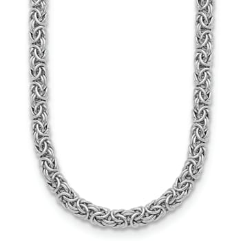 Rhodium Over Sterling Silver 7.5mm Hollow Byzantine 20 inch Necklace