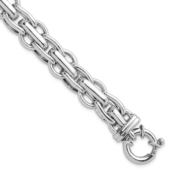 Rhodium Over Sterling Silver Polished Fancy Link Bracelet