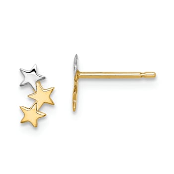 14k Yellow Gold and Rhodium Over 14k Yellow Gold Children's 3-Star Stud Earrings