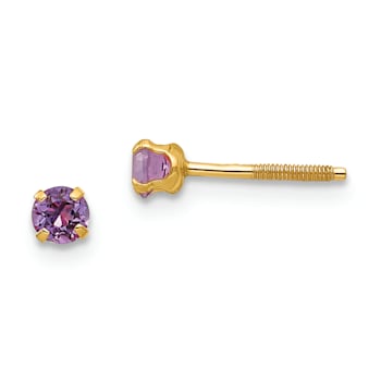14k Yellow Gold Children's 3mm Amethyst Simulant Stud Earrings