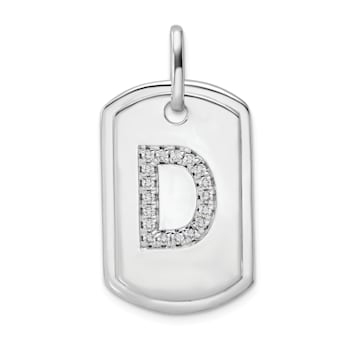Rhodium Over 14k White Gold Diamond Initial D Dog Tag Charm