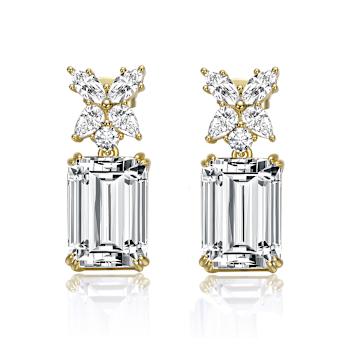 Baguette CZ Cluster Drop Earrings In 14K Gold Over Brass