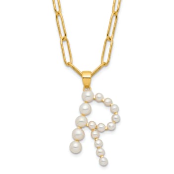 Gold Tone Sterling Silver 3-5.5mm Freshwater Cultured Pearl LETTER R
18-inch Necklace