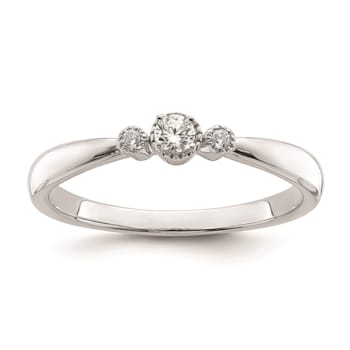 Rhodium Over 14K White Gold Petite Beaded Edge Round Diamond Ring 0.1ctw