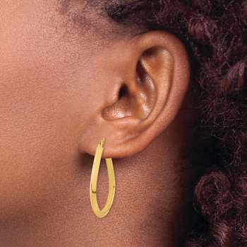 14k Yellow Gold Polished 1 1/16" Knife Edge Teardrop Shape Hoop Earrings