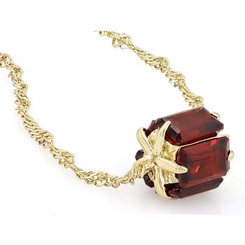 Red Garnet Station Necklace In 18K Gold Over Sterling Silver 3.36ctw