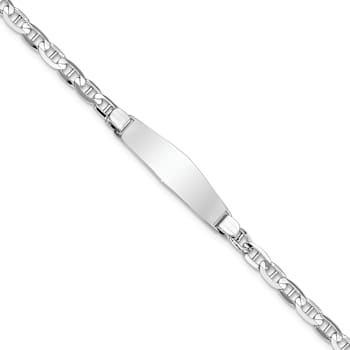 Rhodium Over 14k White Gold Polished Soft Diamond Shape Mariner Link ID Bracelet