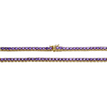 Amethyst Color CZ Tennis Necklace In 14K Gold Over Sterling Silver