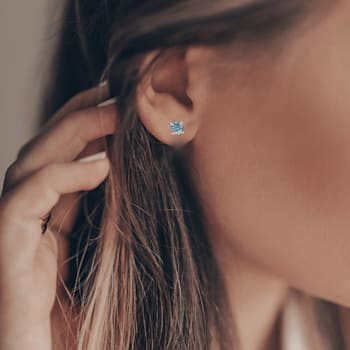 Blue Moissanite Sterling Silver Solitaire Minimalist Stud Earrings