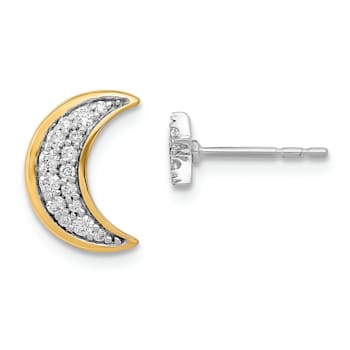 14K White Gold and 14K Yellow Gold Moon and Star Diamond Mis-match Stud Earrings