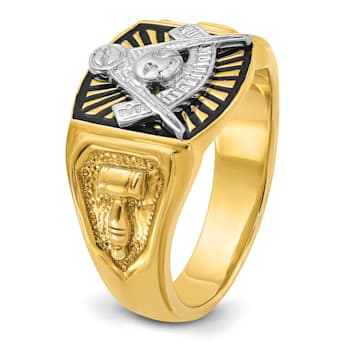 10K Two-Tone Yellow and White Gold Men's Textured and Black Enamel Past
Master Masonic Ring