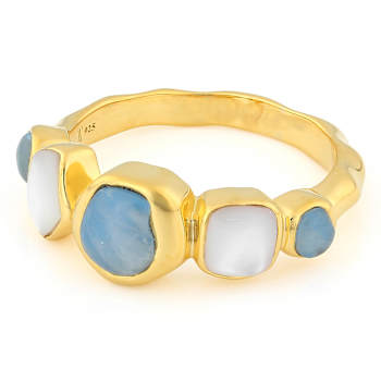 Freeform Mother-Of-Pearl And Aquamarine Ring In 18K Gold Over Sterling
Silver 0.80ctw