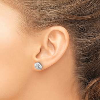 Rhodium Over 14K White Gold Textured Clam Shell Stud Earrings