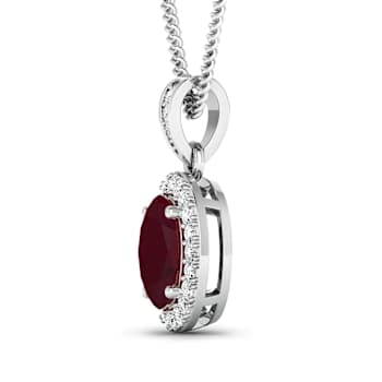 1.50ctw 14K White Gold Ruby and White Diamond Pendant with 18 inch Cable Chain