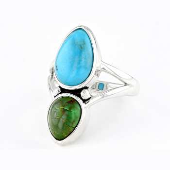 Blue And Green Turquoise Two-Stone Ring In Sterling Silver
