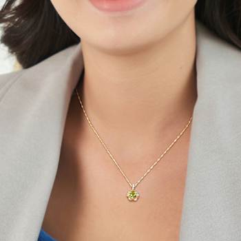 Peridot & Diamond 14K Yellow Gold Floral Pendant With Chain 1.57ctw