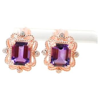 Amethyst and CZ 4.51 Ctw Octagon 18K Rose Gold Over Sterling Silver
Center Design Earrings Jewelry