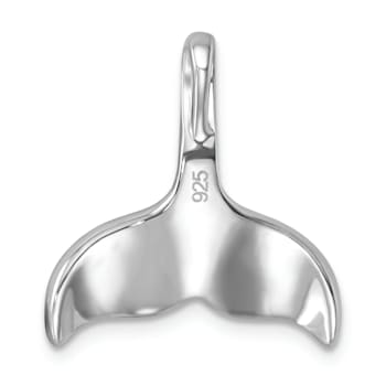 Rhodium Over Sterling Silver Polished Crystal Whales Tail Pendant