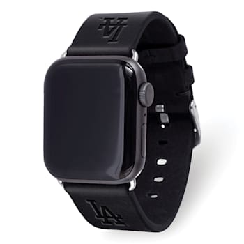 Gametime MLB Los Angeles Dodgers Black Leather Apple Watch Band (42/44mm
S/M). Watch not included.