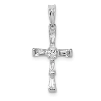 Rhodium Over 14k White Gold Diamond Cross Pendant