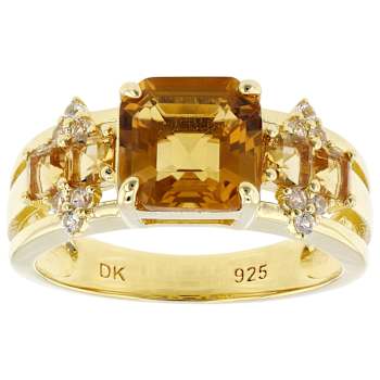 Citrine And White Zircon Ring In 18K Gold Over Sterling Silver 2.73ctw