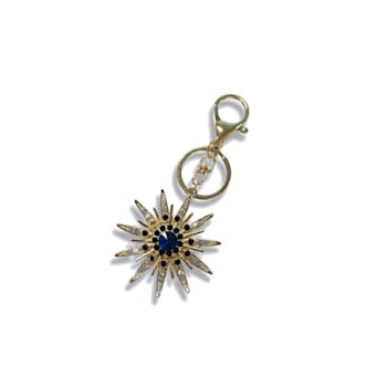 Gold Tone Blue Crystal Celestial Star Keychain